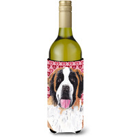 Saint Bernard Hearts  Valentine's Day Portrait Wine Bottle Beverage Insulator Beverage Insulator Hugger