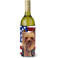 USA American Flag with Yorkie Wine Bottle Beverage Insulator Beverage Insulator Hugger