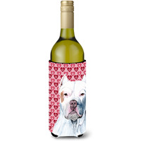 Pit Bull Hearts Love and Valentine's Day Portrait Wine Bottle Beverage Insulator Beverage Insulator Hugger