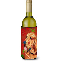 Bloodhound Red and Green Snowflakes Holiday Christmas Wine Bottle Beverage Insulator Beverage Insulator Hugger