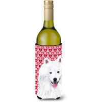 American Eskimo Hearts   Valentine's Day Portrait Wine Bottle Beverage Insulator Beverage Insulator Hugger