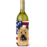 USA American Flag with Cairn Terrier Wine Bottle Beverage Insulator Beverage Insulator Hugger SC9017LITERK