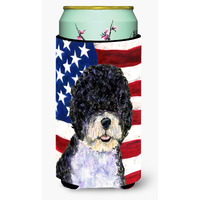 USA American Flag with Portuguese Water Dog  Tall Boy Beverage Insulator Beverage Insulator Hugger