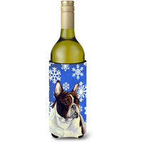 French Bulldog Winter Snowflakes Holiday Wine Bottle Beverage Insulator Beverage Insulator Hugger