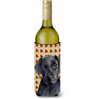 Labrador Black Fall Leaves Portrait Wine Bottle Beverage Insulator Beverage Insulator Hugger