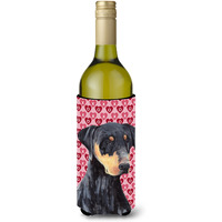Doberman Hearts Love and Valentine's Day Portrait Wine Bottle Beverage Insulator Beverage Insulator Hugger