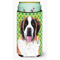 Saint Bernard St. Patrick's Day Shamrock Portrait  Tall Boy Beverage Insulator Beverage Insulator Hugger