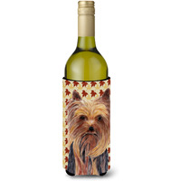 Yorkie Fall Leaves Portrait Wine Bottle Beverage Insulator Beverage Insulator Hugger
