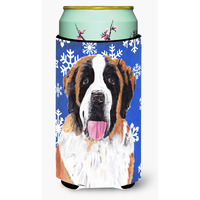 Saint Bernard Winter Snowflakes Holiday  Tall Boy Beverage Insulator Beverage Insulator Hugger