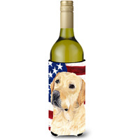 USA American Flag with Labrador Wine Bottle Beverage Insulator Beverage Insulator Hugger SC9018LITERK