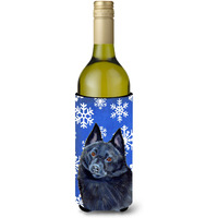 Schipperke Winter Snowflakes Holiday Wine Bottle Beverage Insulator Beverage Insulator Hugger