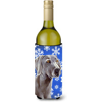 Weimaraner Winter Snowflakes Holiday Wine Bottle Beverage Insulator Beverage Insulator Hugger