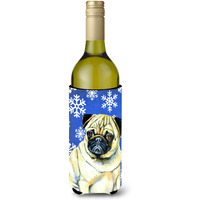 Pug Winter Snowflakes Holiday Wine Bottle Beverage Insulator Beverage Insulator Hugger