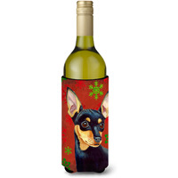 Min Pin Red and Green Snowflakes Holiday Christmas Wine Bottle Beverage Insulator Beverage Insulator Hugger