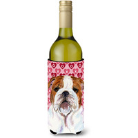 Bulldog English Hearts Love Valentine's Day Wine Bottle Beverage Insulator Beverage Insulator Hugger