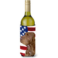USA American Flag with Field Spaniel Wine Bottle Beverage Insulator Beverage Insulator Hugger