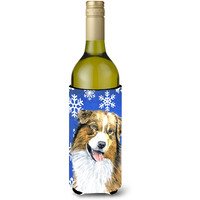 Australian Shepherd Winter Snowflakes Holiday Wine Bottle Beverage Insulator Beverage Insulator Hugger