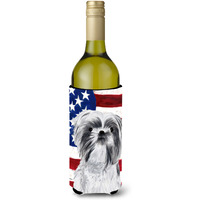 USA American Flag with Shih Tzu Wine Bottle Beverage Insulator Beverage Insulator Hugger