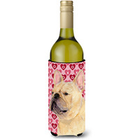 French Bulldog Hearts Love  Valentine's Day Portrait Wine Bottle Beverage Insulator Beverage Insulator Hugger