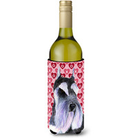 Schnauzer Hearts Love and Valentine's Day Portrait Wine Bottle Beverage Insulator Beverage Insulator Hugger