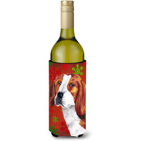 Beagle Red and Green Snowflakes Holiday Christmas Wine Bottle Beverage Insulator Beverage Insulator Hugger