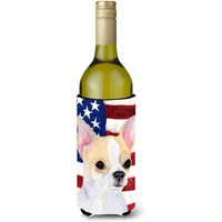 USA American Flag with Chihuahua Wine Bottle Beverage Insulator Beverage Insulator Hugger SS4230LITERK
