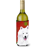 American Eskimo Snowflakes Holiday Christmas Wine Bottle Beverage Insulator Beverage Insulator Hugger