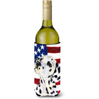USA American Flag with Dalmatian Wine Bottle Beverage Insulator Beverage Insulator Hugger