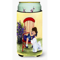 Little Girl with her Bichon Frise  Tall Boy Beverage Insulator Beverage Insulator Hugger