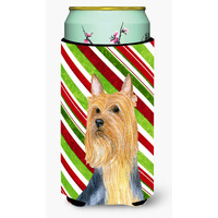 Silky Terrier Candy Cane Holiday Christmas  Tall Boy Beverage Insulator Beverage Insulator Hugger