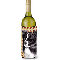 Border Collie Fall Leaves Portrait Wine Bottle Beverage Insulator Beverage Insulator Hugger