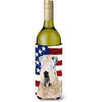 USA American Flag with Wheaten Terrier Soft Coated Wine Bottle Beverage Insulator Beverage Insulator Hugger