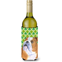Bulldog English St. Patrick's Day Shamrock  Wine Bottle Beverage Insulator Beverage Insulator Hugger