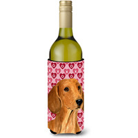 Dachshund Hearts Love and Valentine's Day Portrait Wine Bottle Beverage Insulator Beverage Insulator Hugger