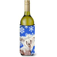Chinese Crested Winter Snowflakes Holiday Wine Bottle Beverage Insulator Beverage Insulator Hugger
