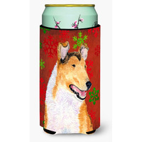Collie Smooth Red Green Snowflakes Christmas  Tall Boy Beverage Insulator Beverage Insulator Hugger