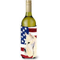 USA American Flag with Scottish Terrier Wine Bottle Beverage Insulator Beverage Insulator Hugger SS4015LITERK