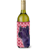 Skye Terrier Hearts Love and Valentine's Day Portrait Wine Bottle Beverage Insulator Beverage Insulator Hugger