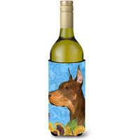 Doberman in Summer Flowers Wine Bottle Beverage Insulator Beverage Insulator Hugger SS4237LITERK