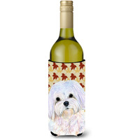 Maltese Fall Leaves Portrait Wine Bottle Beverage Insulator Beverage Insulator Hugger