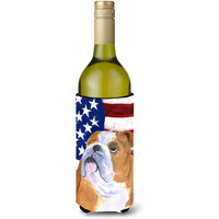 USA American Flag with Bulldog English Wine Bottle Beverage Insulator Beverage Insulator Hugger SS4017LITERK