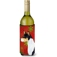 Basenji Red and Green Snowflakes Holiday Christmas Wine Bottle Beverage Insulator