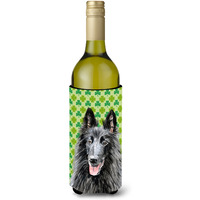 Belgian Sheepdog St. Patrick's Day Shamrock Portrait Wine Bottle Beverage Insulator Beverage Insulator Hugger