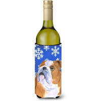 Bulldog English Winter Snowflakes Holiday Wine Bottle Beverage Insulator Beverage Insulator Hugger