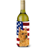 USA American Flag with Norwich Terrier Wine Bottle Beverage Insulator Beverage Insulator Hugger