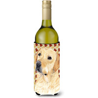 Labrador Yellow Fall Leaves Portrait Wine Bottle Beverage Insulator Beverage Insulator Hugger