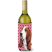 Basset Hound Hearts Valentine's Day Portrait Wine Bottle Beverage Insulator Beverage Insulator Hugger