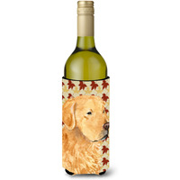 Golden Retriever Fall Leaves Portrait Wine Bottle Beverage Insulator Beverage Insulator Hugger