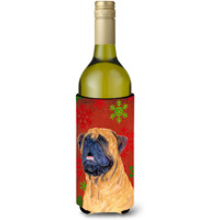 Mastiff Red and Green Snowflakes Holiday Christmas Wine Bottle Beverage Insulator