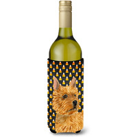 Norwich Terrier Candy Corn Halloween Portrait Wine Bottle Beverage Insulator Beverage Insulator Hugger
